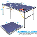 ZNTS 6ft Mid-Size Table Tennis Table Foldable & Portable Ping Pong Table Set for Indoor & Outdoor Games 62008249