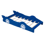 Twin Size Race Car-Shaped Platform Bed with Wheels,Blue WF298789AAC