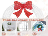 36in Pre-lit Outdoor Christmas Wreath Decoration, Lighted Metal Wreath with Red Bow, Remote Control 78170897