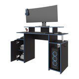 FM FURNITURE Lol Minimalist Gaming Desk with Elevated Monitor Shelf. Blue Accents B128P283295