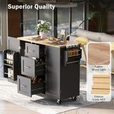 K&K Rolling Kitchen Island with Storage, Kitchen Cart with Rubber Wood Top, 3 Drawer, 2 Slide-Out WF316599AAB