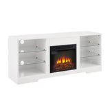 TV Stand Electric Fireplace TV Stand Glass Shelves, 3D Fireplace TV Stand LED Lights Wood 56937921