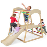 ZNTS 6-in-1 Kids Wooden Playground, Indoor Jungle Gym With slide 69242790