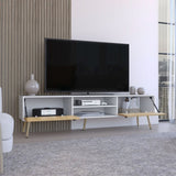 Toka TV Rack with 2 Hinged Doors and Central Shelves, White/Macadamia B097P167454