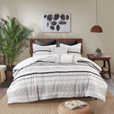 Cotton Printed Comforter Set with Trims Black/White Full/Queen B03596416