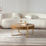 Round two-ply Coffee Table Handcrafted Relief Sturdy Pedestal Wooden Olive-Shaped Tea Table for W3081P255166