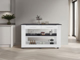 Hardy Kitchen Island, 2 Drawers, 6 Wheels, 2 Shelves, White / Black Wengue B097P474257
