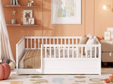 Queen Montessori Floor Bed with Safety Guardrails, Low Profile Wood Platform Bed Frame for Kids & W1858P475434