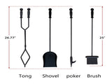 5 Pcs Iron Fireplace Tools Set,7.28L x 7.28 Wx 31.9H in,Black 24696461