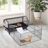Small Animal Playpen Cage w/ Rolling Caster, Water Bottle, 35" L W2225140476