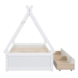 ZNTS Twin Size House Platform Bed with Two Drawers,Headboard and Footboard, White WF322502AAK