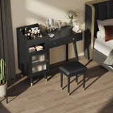 Modern Makeup Vanity Desk Drawers, Cabinet & Charging Port, Space-saving Dressing Table Set N844P285187B