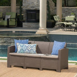 ZNTS 67.7" Outdoor 3-Seater Faux Wicker Rattan Style Sofa with Water Resistant Cushions, Brown / Mix 61312.00BRN