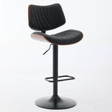 Walnut Bentwood Bar Stools Mid Century Modern Adjustable Counter Height Black Leather Upholstered W1143P173514