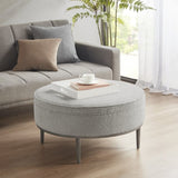ZNTS Upholstered Round Cocktail Ottoman with Metal Base 34