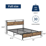 ZNTS Industrial Full Bed Frame with LED Lights and 2 USB Ports, Bed Frame Full Size with Storage, Noise W1935123362