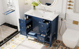 ZNTS 36" Bathroom Vanity with Sink Combo, One Cabinet and Three Drawers, Solid Wood and MDF Board, Blue 36929776