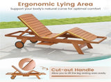 Solid Wood Outdoor Chaise Lounge, 4-Position Adjustable Backrest with Extendable Side Table 54669285