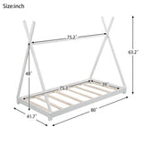 Twin Size House Platform Bed with Triangle tructure,White WF283047AAK