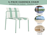 Summer- 4-Pack Modern Striped Color Block Chairs - Waterproof PP Seat & Sturdy Metal Legs, W3450P447386