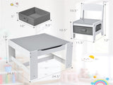 2-in-1 Kids Activity Table and Chairs Set, Double-Sided Whiteboard & Blackboard, with Hidden 75664827