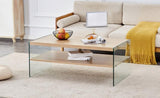 Double layered rectangular coffee table.The board is made of MDF with wooden stickers, with W1151P183723