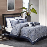 8 Piece Jacquard Comforter Set Navy King B03596804