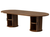 70.9" Oval Dining Table for 6 People, Fluted Cylindrical Pedestals with Roll-up Door Storage 74640654