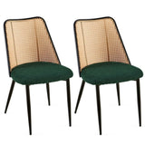 ZNTS Green Rattan Dining Chairs Set of 2,Boucle Chairs with Natural Cane Back, Upholstered Dining Room W1164P218678