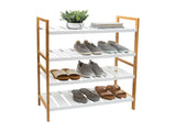 2 Pack Bamboo 4 Tier Stackable 12 Pair Shoe Rack in White 00575025