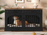 43.3" Farmhouse Dog Crate Furniture, Wooden Dog Kennel with 2 Storage Drawers and Rotating Food N704P414580D