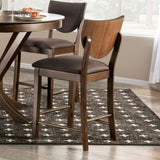 ZNTS Set of 2pc Counter Height Chairs Dining Room Walnut Finish Solid wood Dark Chocolate Fabric B011P214969