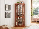 Corner Glass Cabinet Lighted Curio Cabinet Corner Display Case for Living Room, Curio Cabinet, W2275P296058