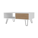 ZNTS Gramling Coffee Table with a Drawer and Hairpin Legs, White + Natural Oak B128P263712