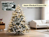 7ft Flocked Christmas Tree Hinged Design 2679 Tips 350 Warm White LEDs 04971051