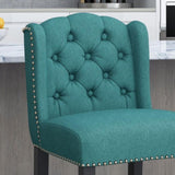 Vienna Contemporary Fabric Tufted Wingback 27 Inch Counter Stools, Set of 2, Teal and Dark Brown 64855.00T