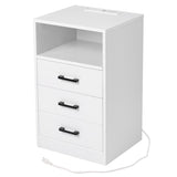 ZNTS FCH 40*35*65cm Particleboard Pasted Triamine Three Drawers With Socket With LED Light Bedside Table 40333026