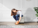 Ottoman with Storage Bench, 15-inch Foot Stool Storage Ottoman, Leather, White 02794583