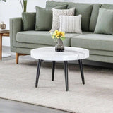 Elegant White Marble Pattern Round Coffee Table - Diameter 23.6 Inches, Exquisite Suction Molding W2920P226081