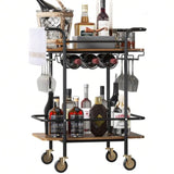 ZNTS 2 Tier Bar Cart Wheels, Serving Cart Wheels And 2 Handle, Outdoor Bar Cart For The Home 77151370