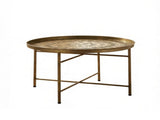 24 Inch Round Coffee Table for Living Room, Hammered Tray Top Center Table with Metal Frame for 94944205