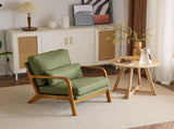 Mid-Century Oak Accent Chair - Green Upholstered Single Lounge Chair with Sturdy Wood Frame, Indoor 06333569
