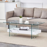 43.3 Inch Modern Two-Tier Coffee Table - An Elegant Combination of Clear Glass and White Marble W2920P226070