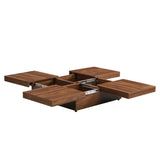 ZNTS Square Marble Veneer Coffee Table Sliding Top with Storage in Walnut 39.4'' 13693693