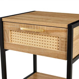 15.74" Rattan End table with drawer, Modern nightstand, metal legs,side table for living room, W1265121744