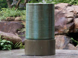 19.5x19.5x43.5" Large Concrete Cylinder Green & Brown Ribbed Water Fountain, Outdoor Bird Feeder / W2078125151