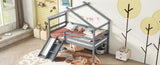 ZNTS Twin Low Loft House Bed with Slide, Ladder, Safety Guardrails, House Roof Frame,Grey 74742872