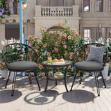 U_STYLE Outdoor Leisure Set, 2 Rattan Single Chairs with A Glass Round Table, Perfectly Suited for N711P256422D