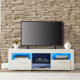 White morden TV Stand with LED Lights,high glossy front TV Cabinet,can be assembled in Lounge Room, W67936012