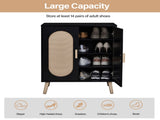 2-door vertical shoe cabinet particle board plastic rattan black frame original wood rattan 51206975